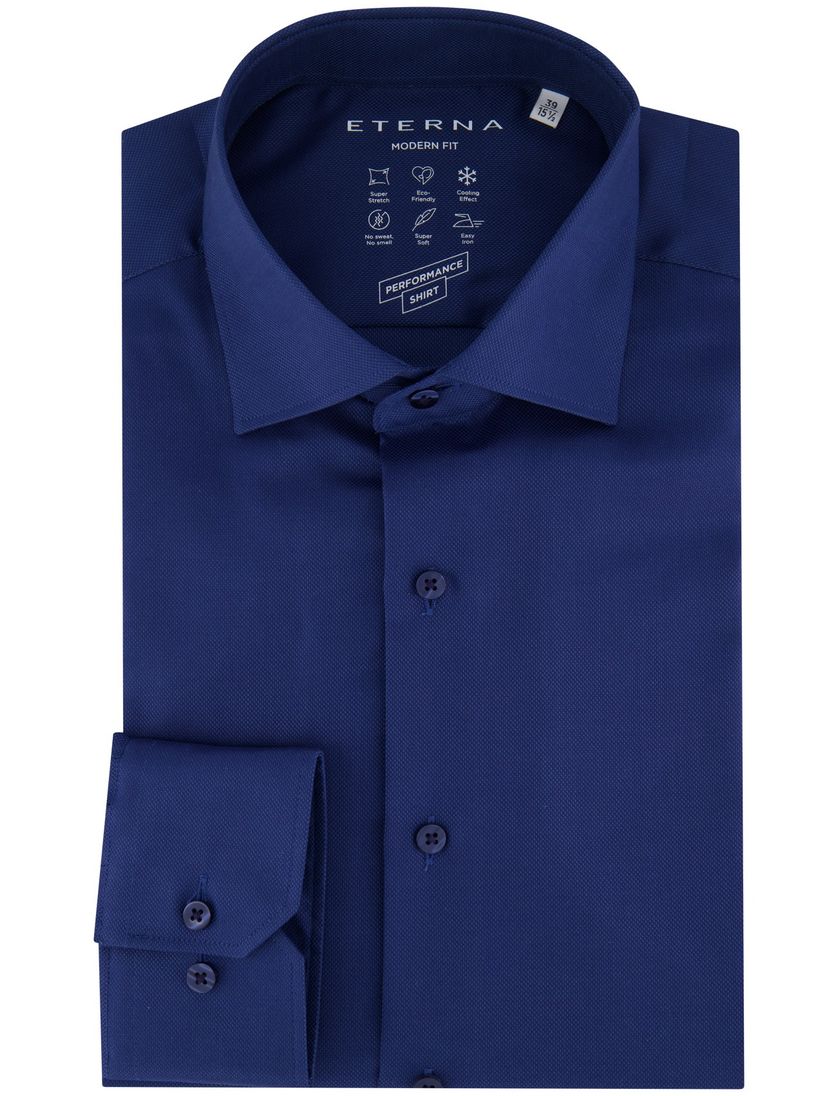 Eterna overhemd lange mouwen blauw effen
