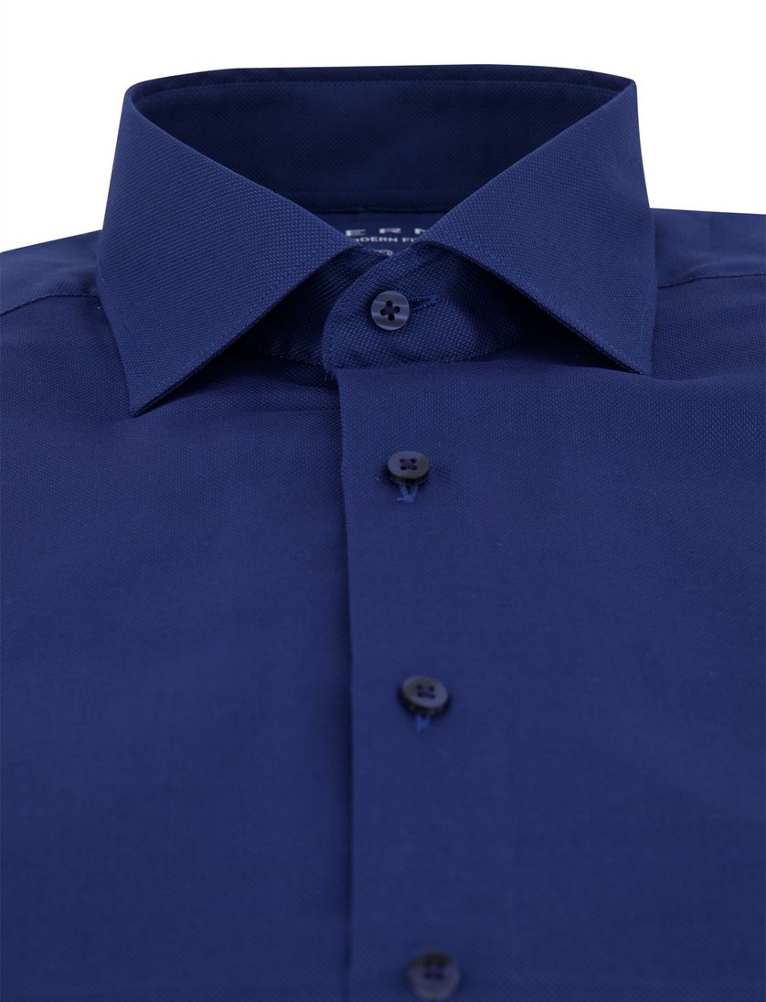 Eterna overhemd lange mouwen blauw effen