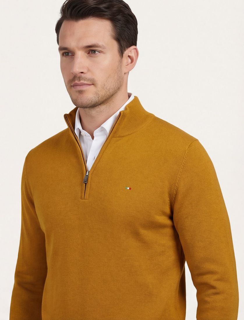 Half zip trui Portofino oker katoen