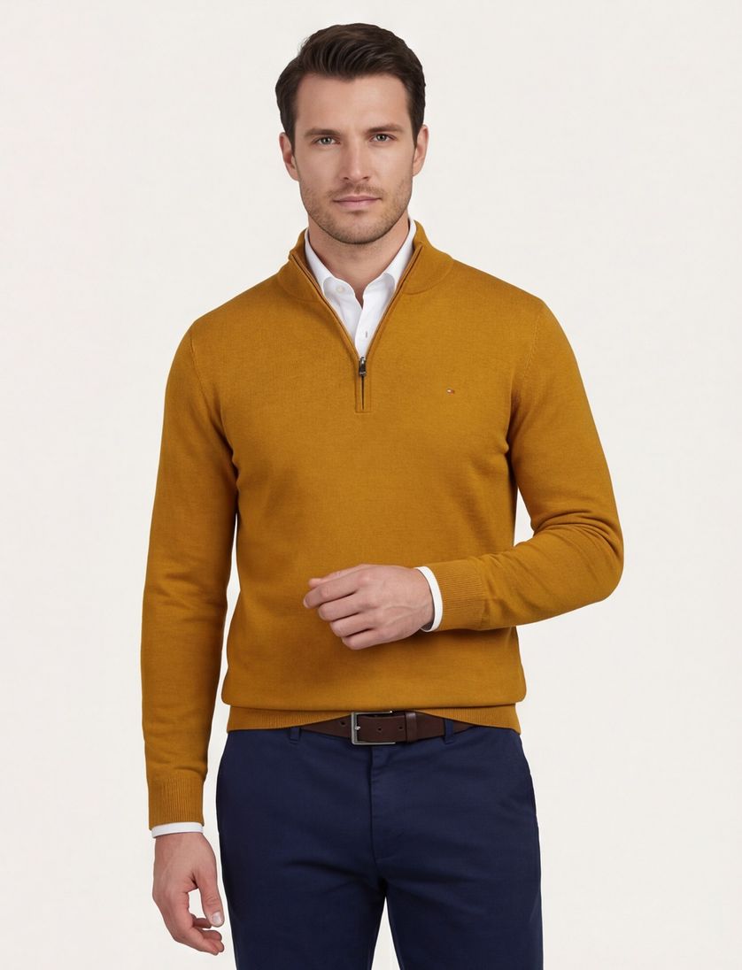 Half zip trui Portofino oker katoen