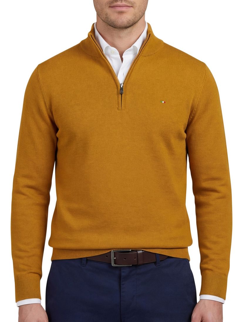 Half zip trui Portofino oker katoen