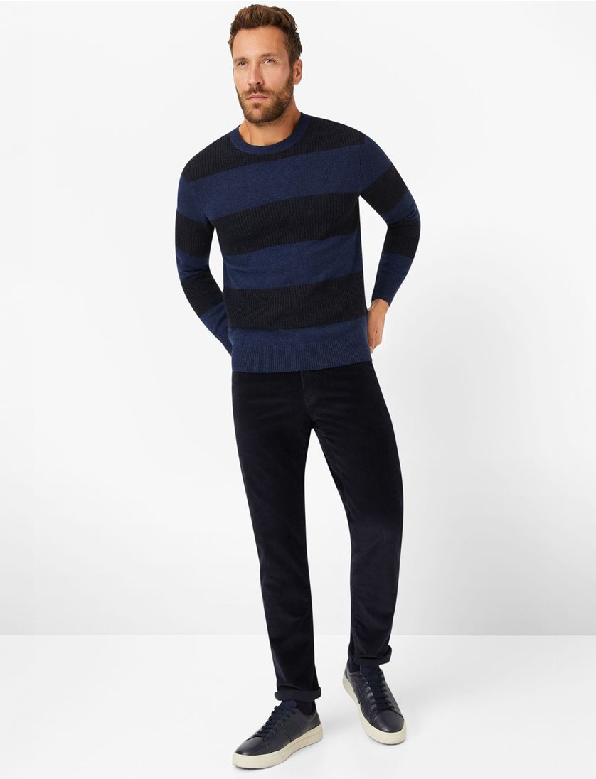 katoenen pantalon pantalon Brax 5-pocket donkerblauw ribstof