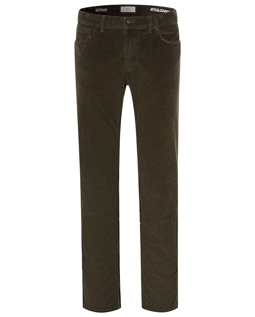 Brax broek 5-pocket ribstof olijfgroen katoen