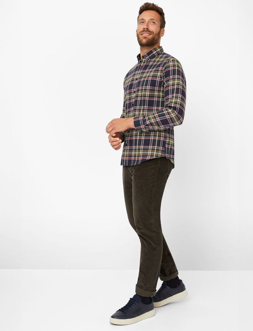 katoenen Brax pantalon 5-pocket ribstof olijfgroen normale fit