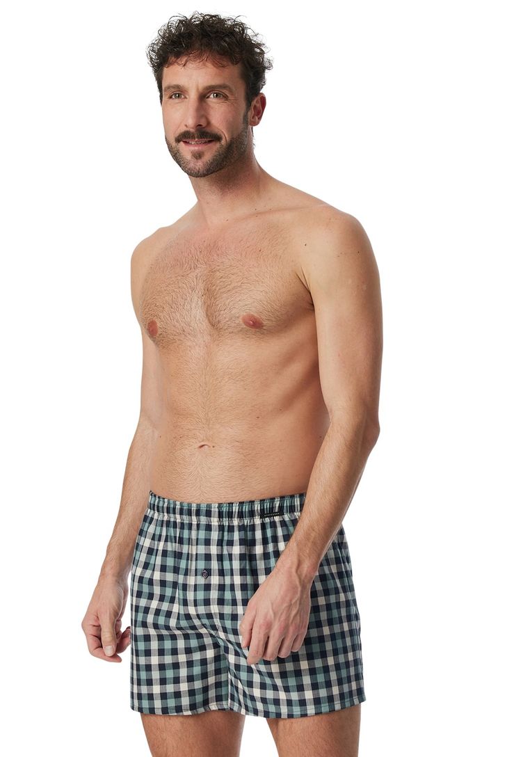 Boxershort blauw Schiesser 2-pack geruit