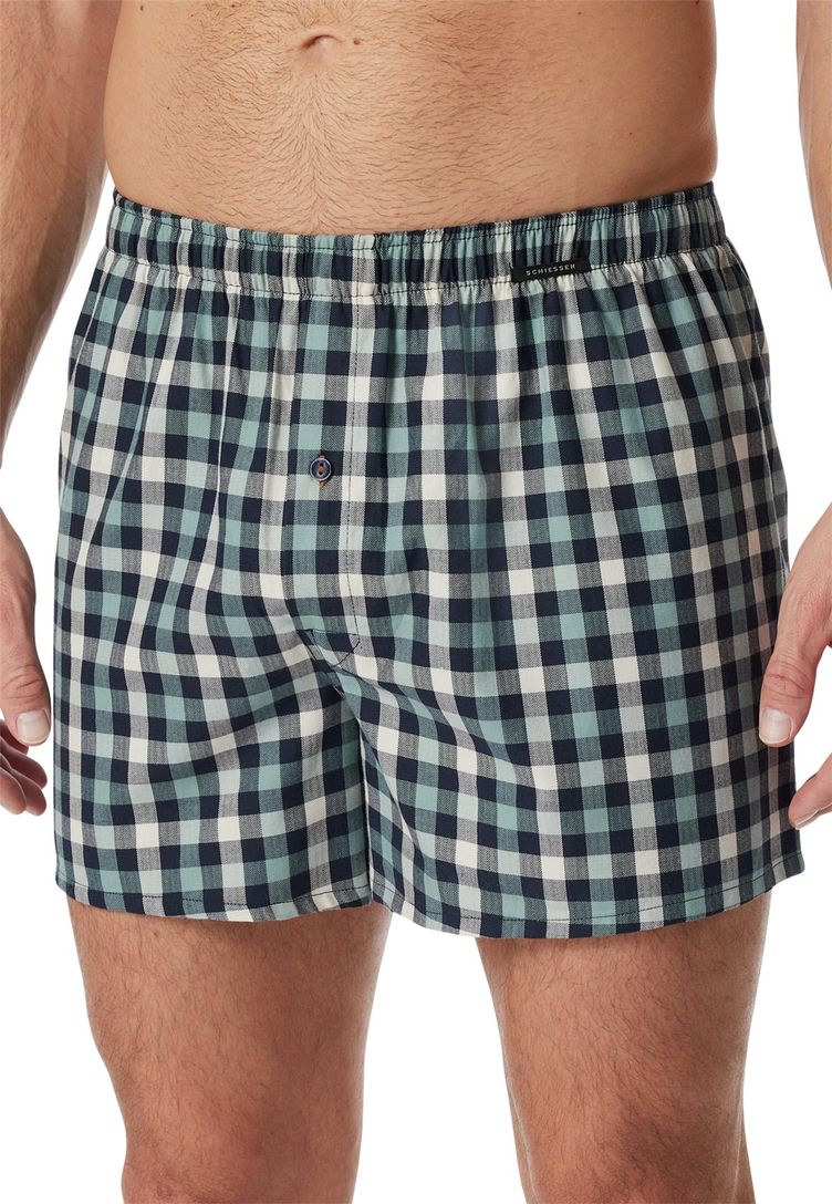 Boxershort blauw Schiesser 2-pack geruit