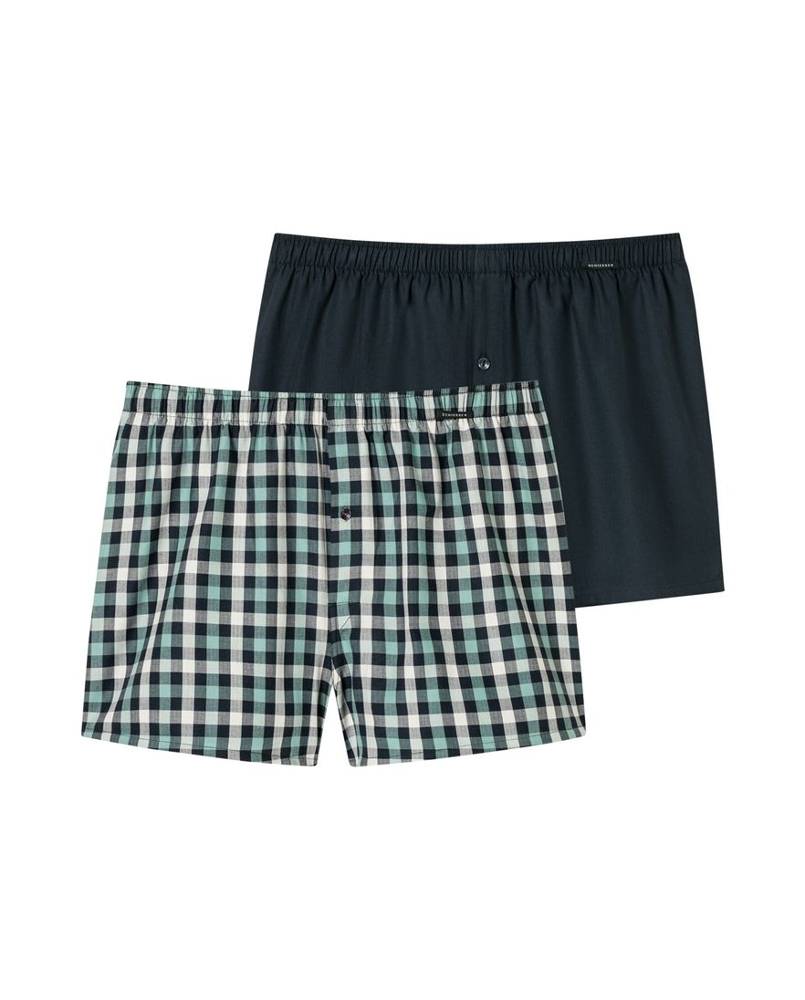 Schiesser Boxershort blauw 2-pack normale fit katoen
