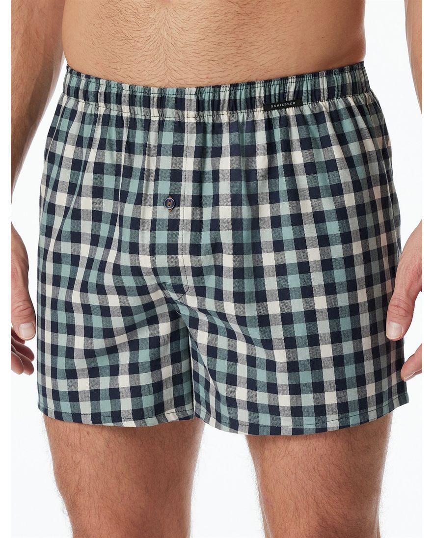 Schiesser Boxershort blauw 2-pack normale fit katoen
