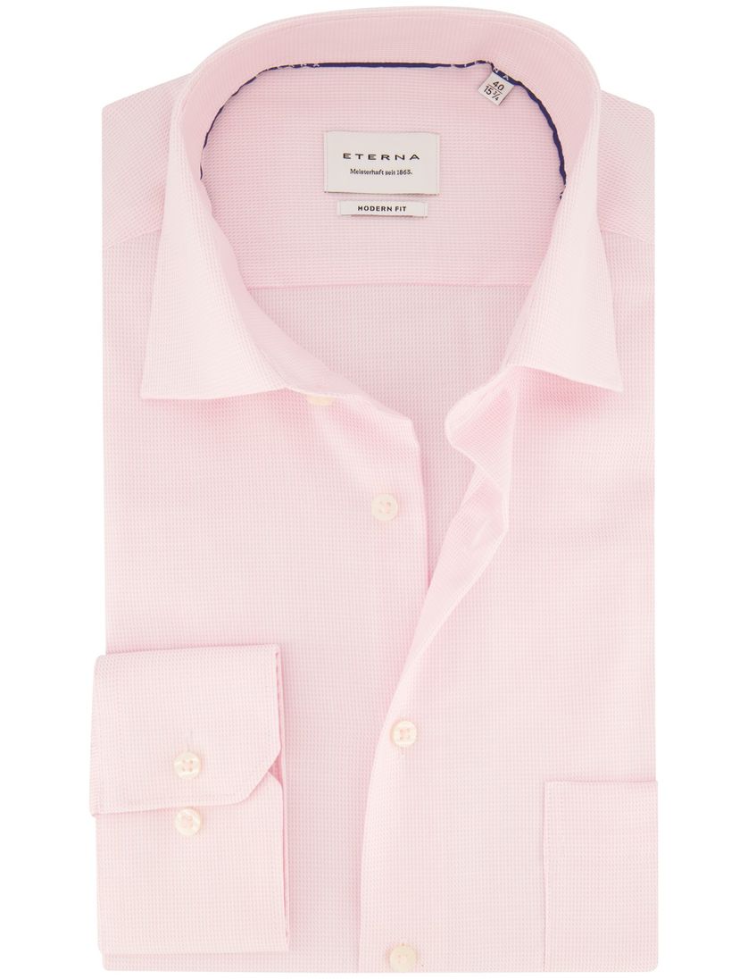 overhemd Eterna roze met borstzak strijkvrij