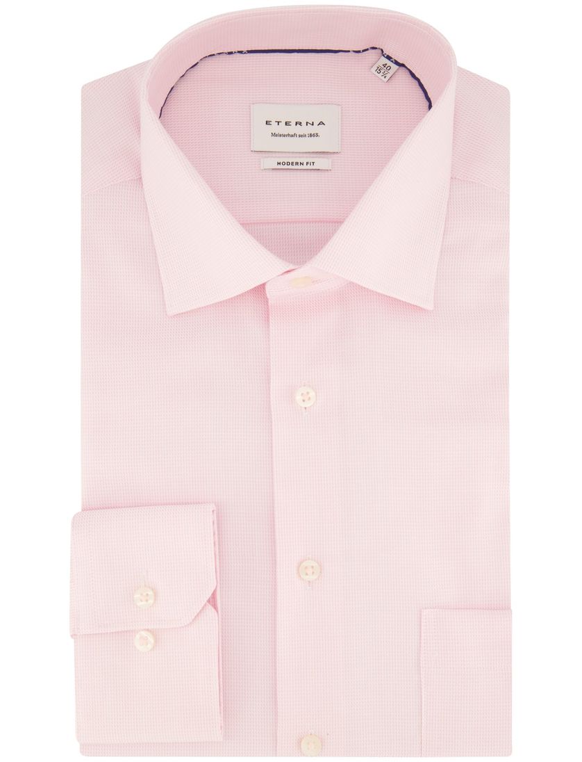 overhemd Eterna roze met borstzak strijkvrij