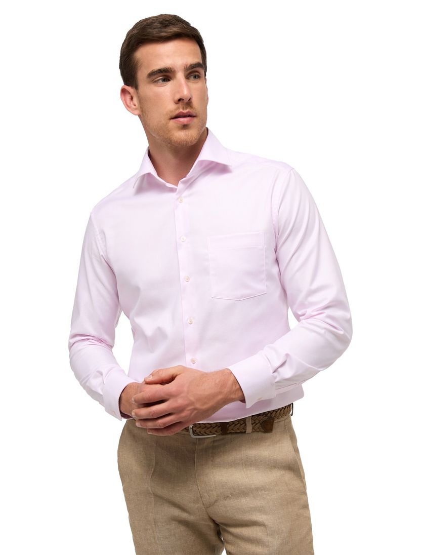 overhemd Eterna roze met borstzak strijkvrij