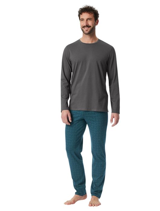 Pyjama antraciet blauw Schiesser