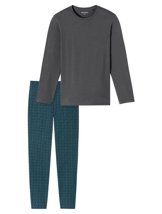 Pyjama antraciet blauw Schiesser