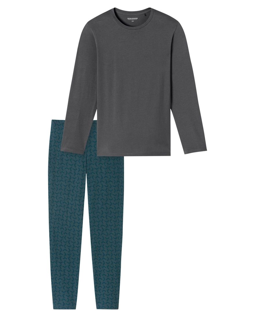 Schiesser pyjama antraciet blauw met print
