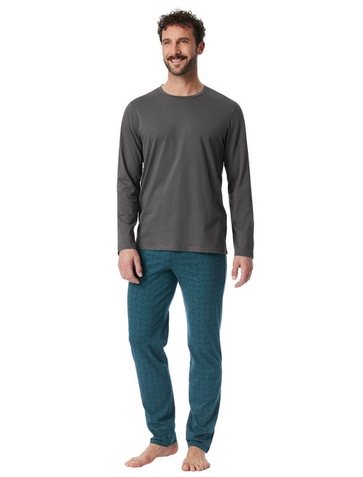 Pyjama antraciet blauw Schiesser