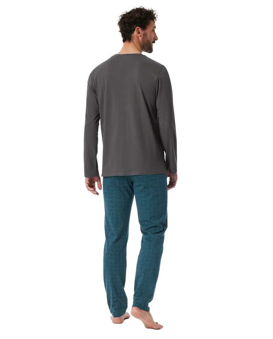 Schiesser pyjama antraciet blauw met print