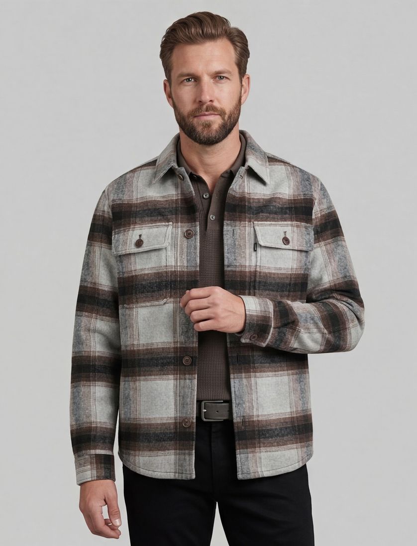 Overshirt Vanguard bruin geruit normale fit borstzakken