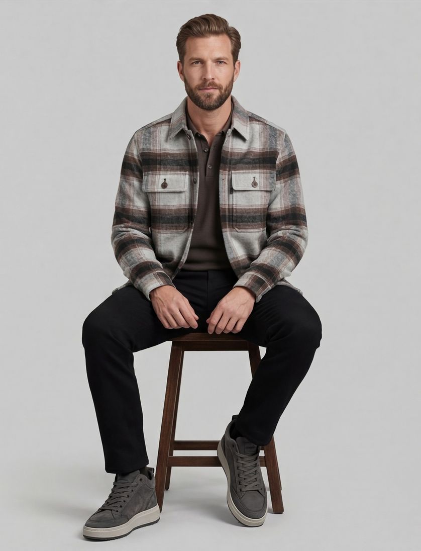 Overshirt Vanguard bruin geruit normale fit borstzakken