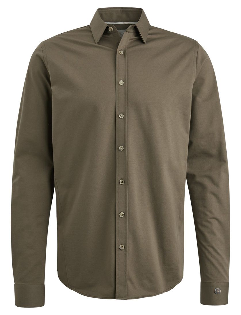 Cast Iron overhemd groen effen semi-wide jersey