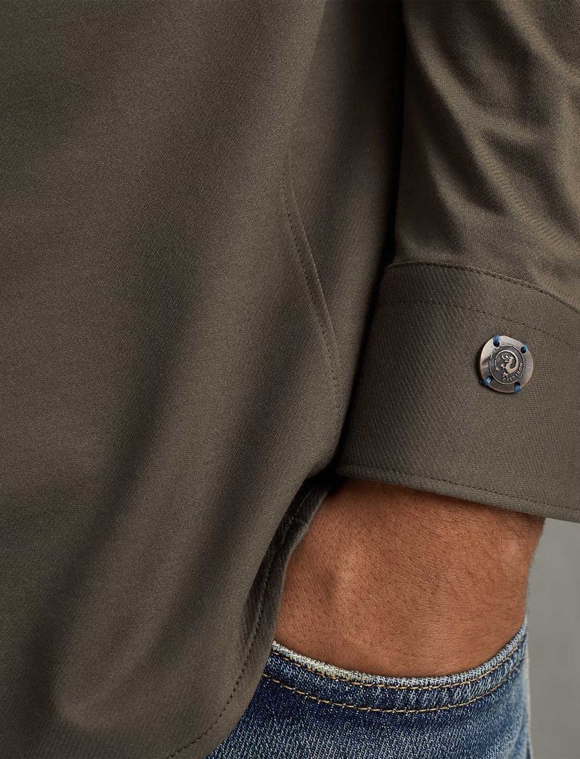 Cast Iron overhemd groen effen semi-wide jersey