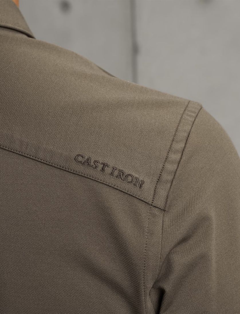 Cast Iron overhemd groen effen semi-wide jersey