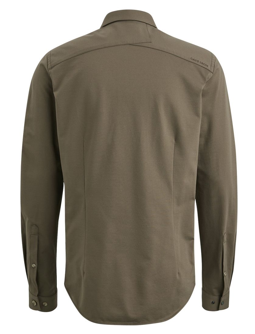 Cast Iron overhemd groen effen semi-wide jersey