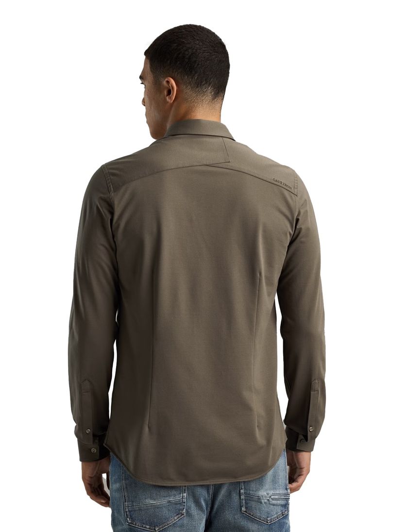 Cast Iron overhemd groen effen semi-wide jersey