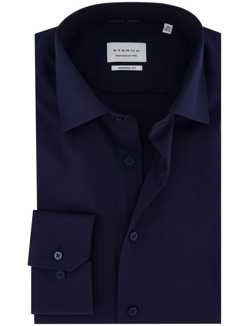 Eterna overhemd donkerblauw strijkvrij
