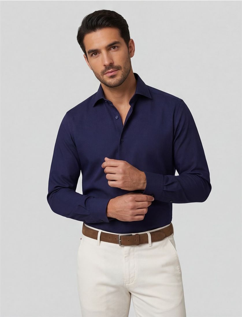 Eterna overhemd donkerblauw strijkvrij