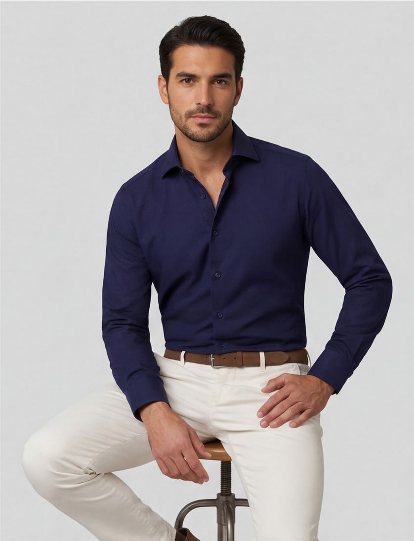 Eterna overhemd donkerblauw strijkvrij