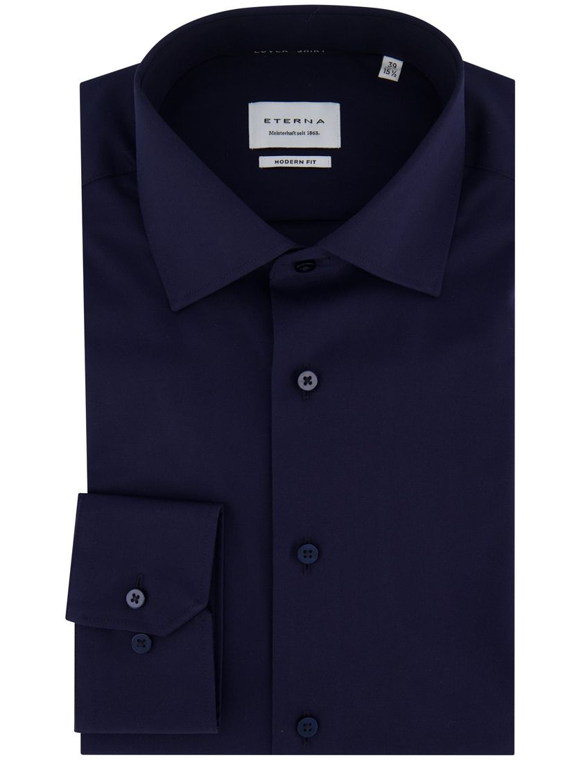 Eterna overhemd donkerblauw strijkvrij
