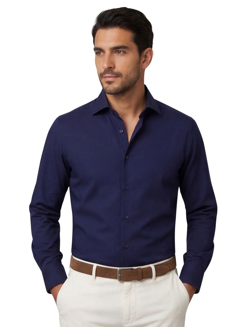 Eterna overhemd donkerblauw strijkvrij