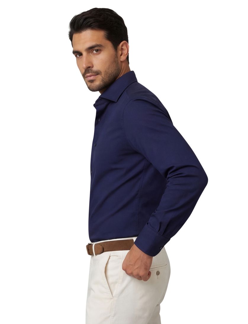 Eterna overhemd donkerblauw strijkvrij