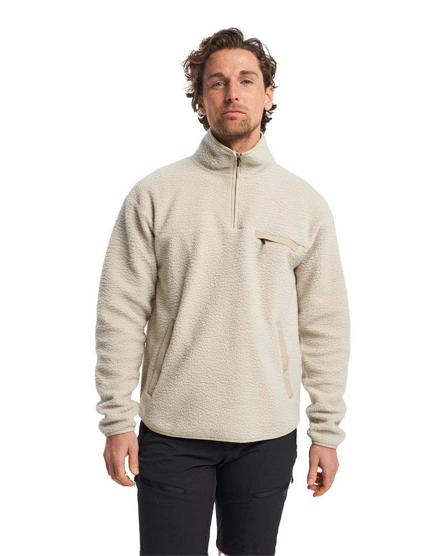 Tenson fleece half zip sweater effen beige normale fit