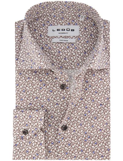 Ledub overhemd Ledub bruin wit katoen mouwlengte 7