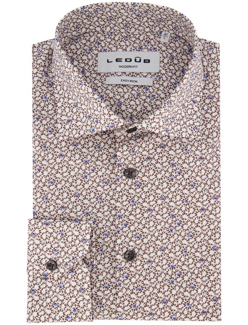 overhemd Ledub bruin wit katoen mouwlengte 7