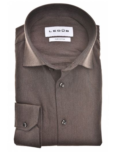 Ledub Ledub overhemd mouwlengte 7 effen bruin normale fit