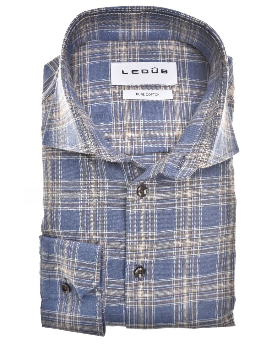 Ledub overhemd mouwlengte 7 blauw geruit Modern Fit