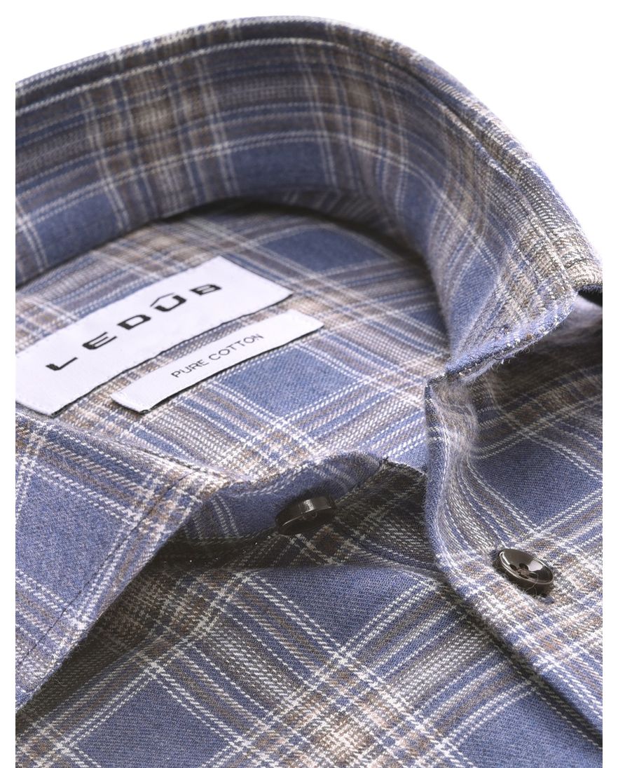 Ledub overhemd mouwlengte 7 blauw geruit Modern Fit