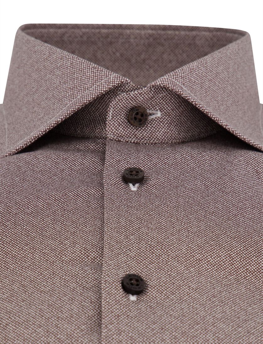 Ledub Modern Fit overhemd bruin mouwlengte 7 gemeleerd