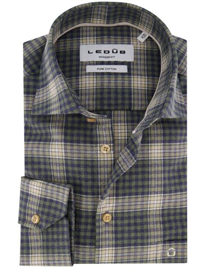 Ledub Ledub Modern Fit overhemd groen mouwlengte 7 met borstzak