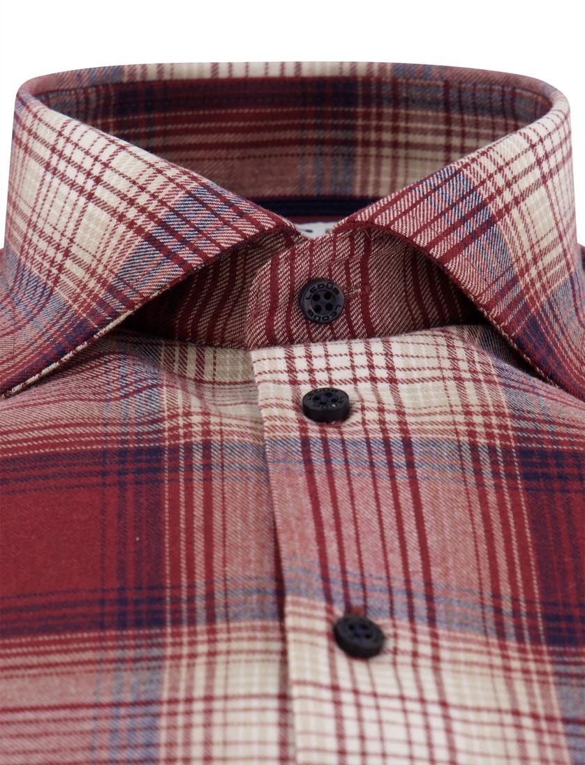 Ledub overhemd rood geruit Modern Fit flanel borstzak
