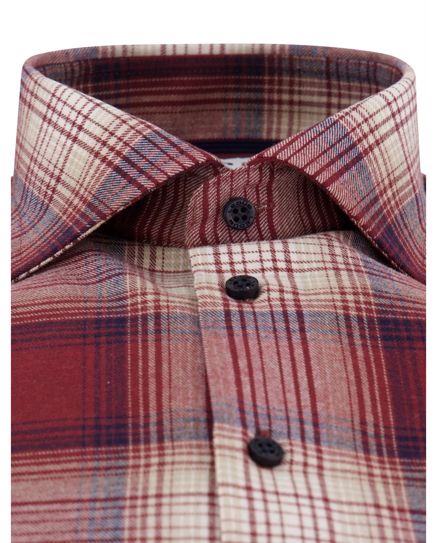 Ledub overhemd rood geruit Modern Fit flanel borstzak