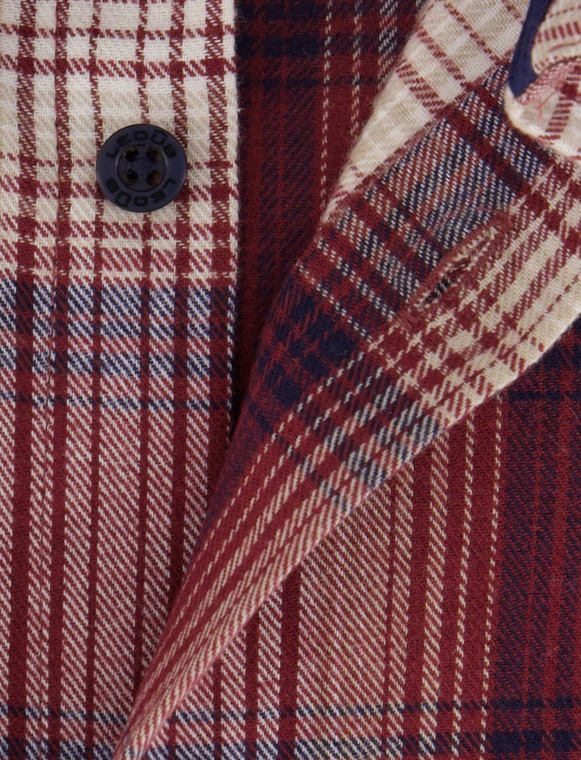 Ledub overhemd rood geruit Modern Fit flanel borstzak