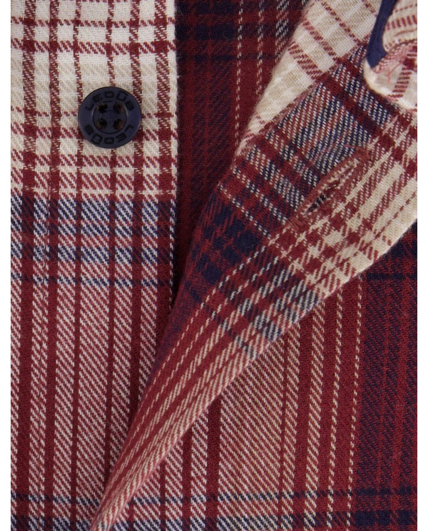 Ledub overhemd rood geruit Modern Fit flanel borstzak