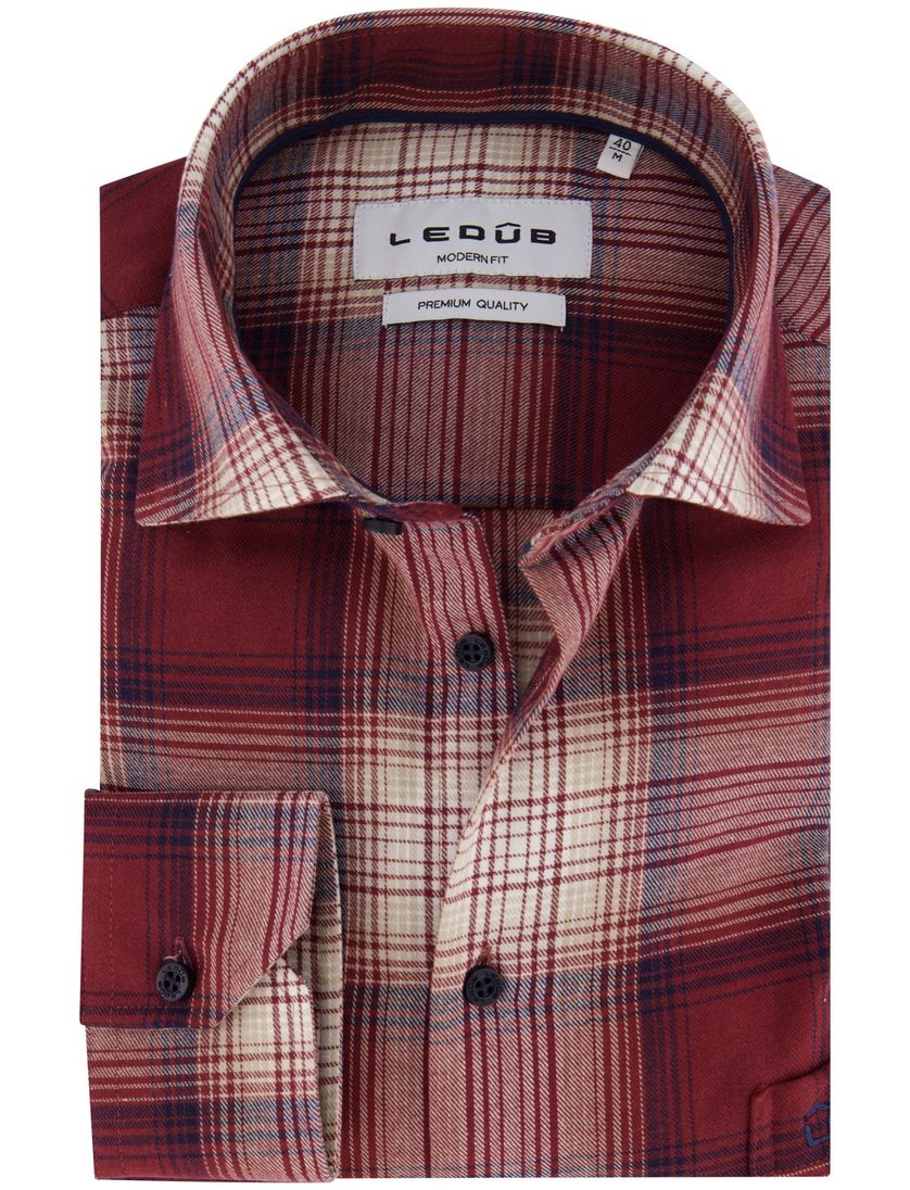 Ledub overhemd rood Modern Fit normale fit