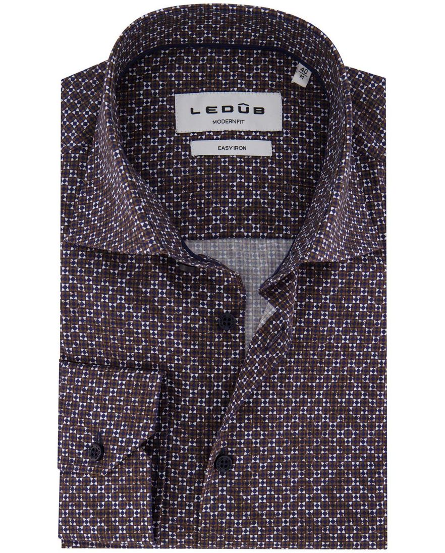 Ledub overhemd bruin geprint Modern Fit