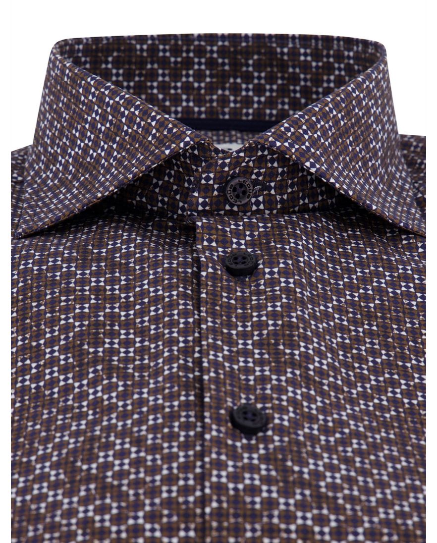 Ledub overhemd bruin geprint Modern Fit