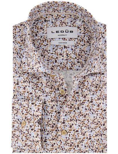 Ledub Ledub Modern Fit overhemd bruin print easy iron