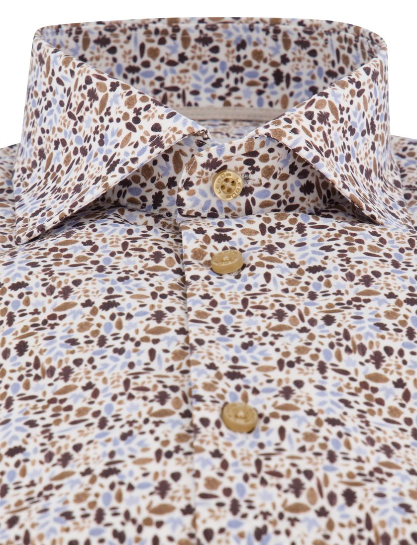Ledub Modern Fit overhemd bruin print easy iron